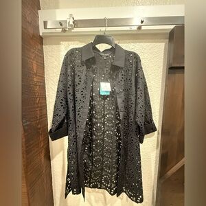 Ming Wang Black Eyelet Lace Tunic Style Blouse